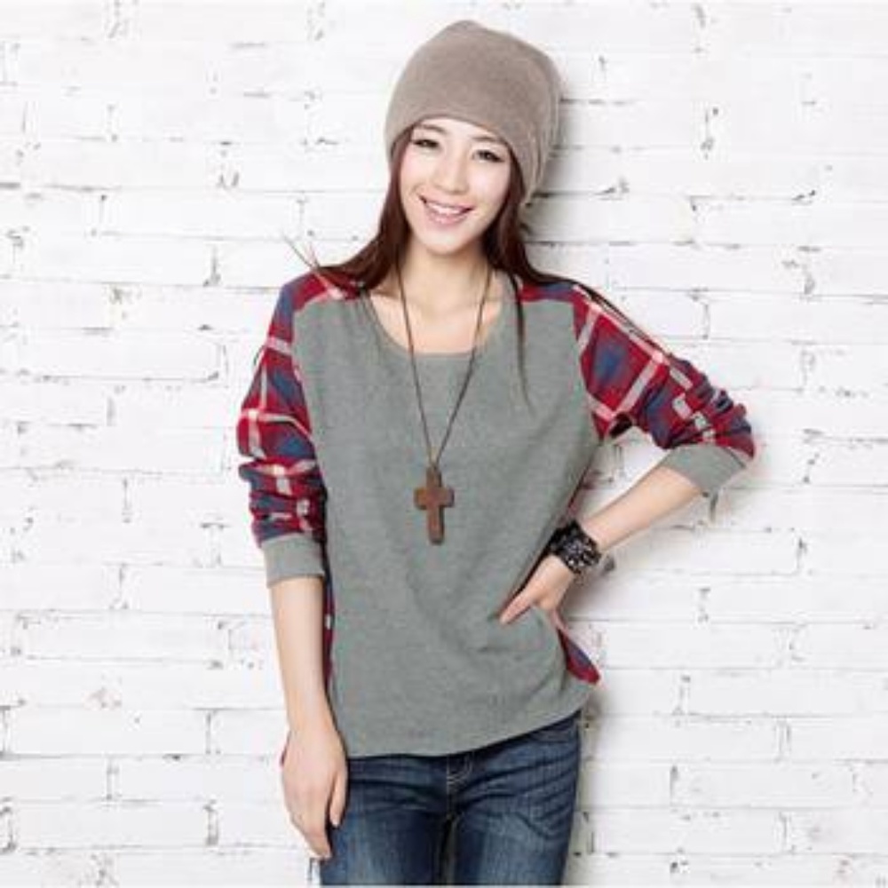 Long Sleeve High Low Gray Plaid Color Block Shirt - Picture 3 of 8